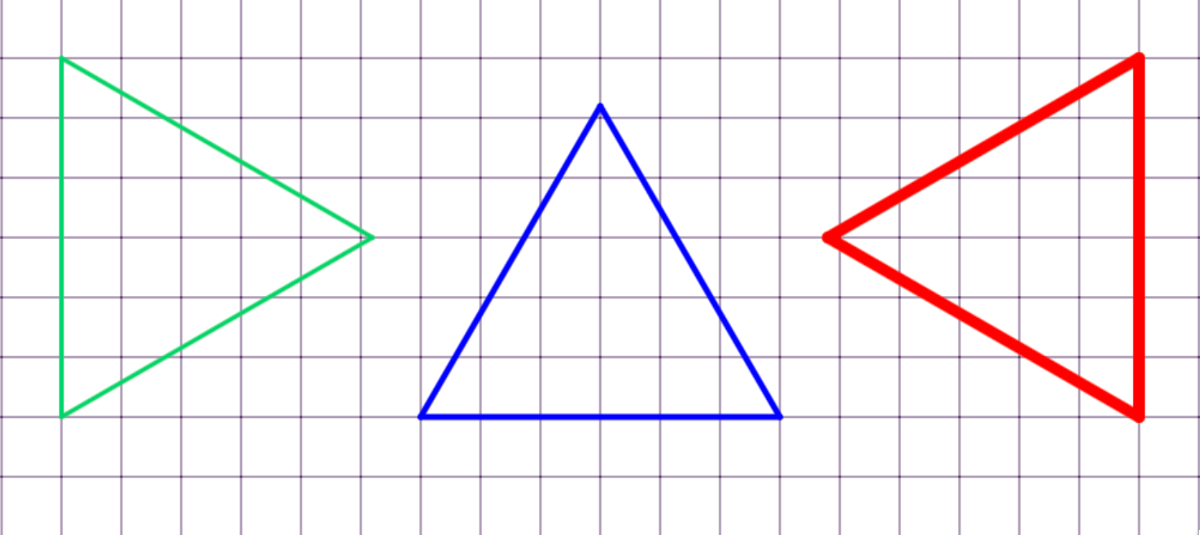 3 triangles in different colours and orientations